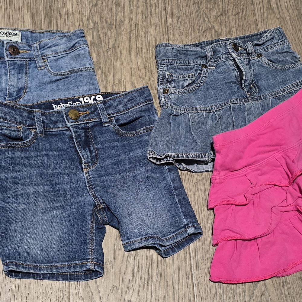 Size 4. Denim & Pink Ruffle Kids Shorts And Skort Assortment.